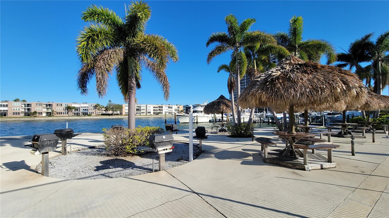 Community BBQ Area with Tiki Huts & Gas BBQs next to the Marina & Clubhouse