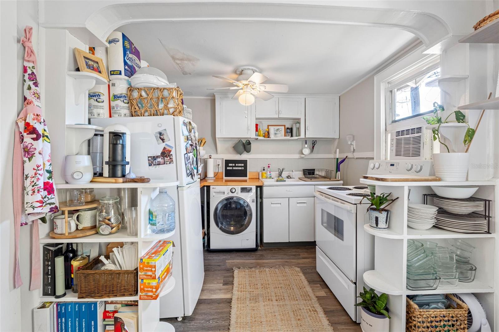 Second floor unit of carriage home. It has 1 bedroom and one bath. It features new flooring, and a new all-in-one washer/dryer.