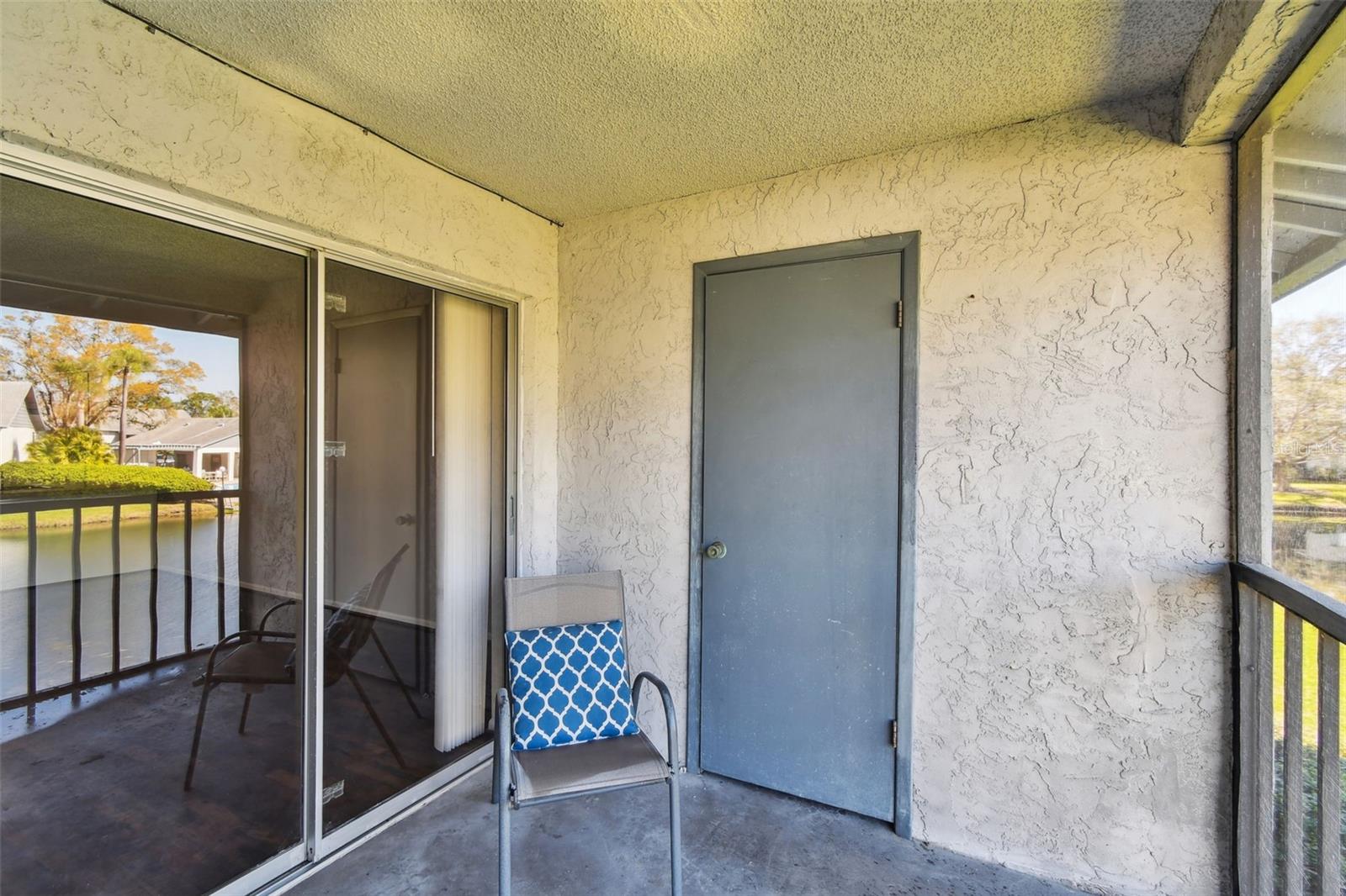 view of living room sliding glass door and storage closet.