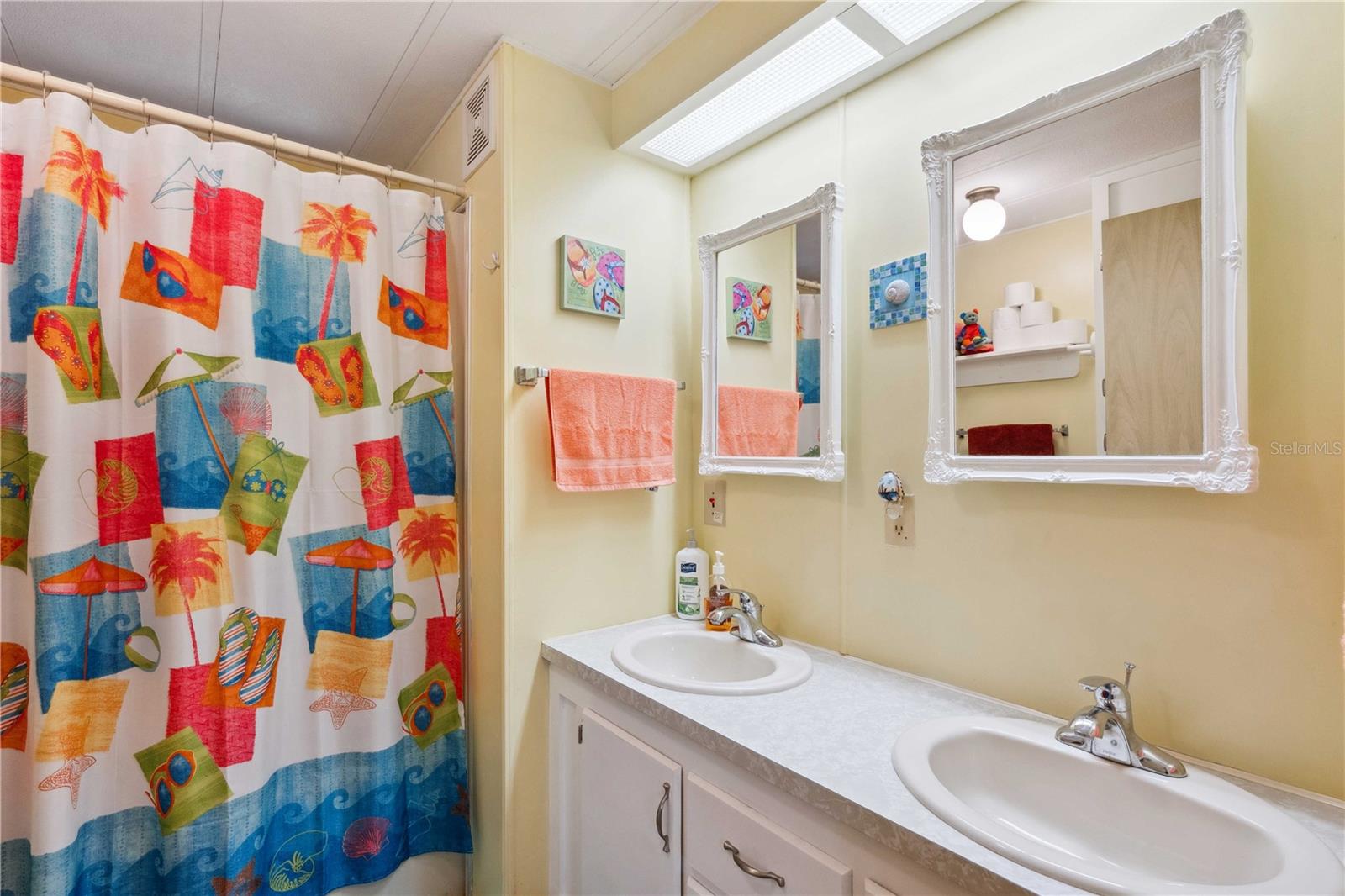 Double sink on this guest bathroom.