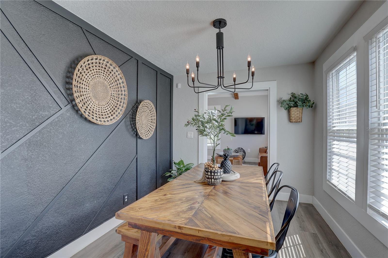 Dining space in the kitchen with accent wall