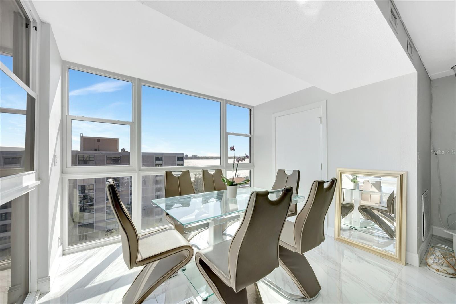 Dining room with water views