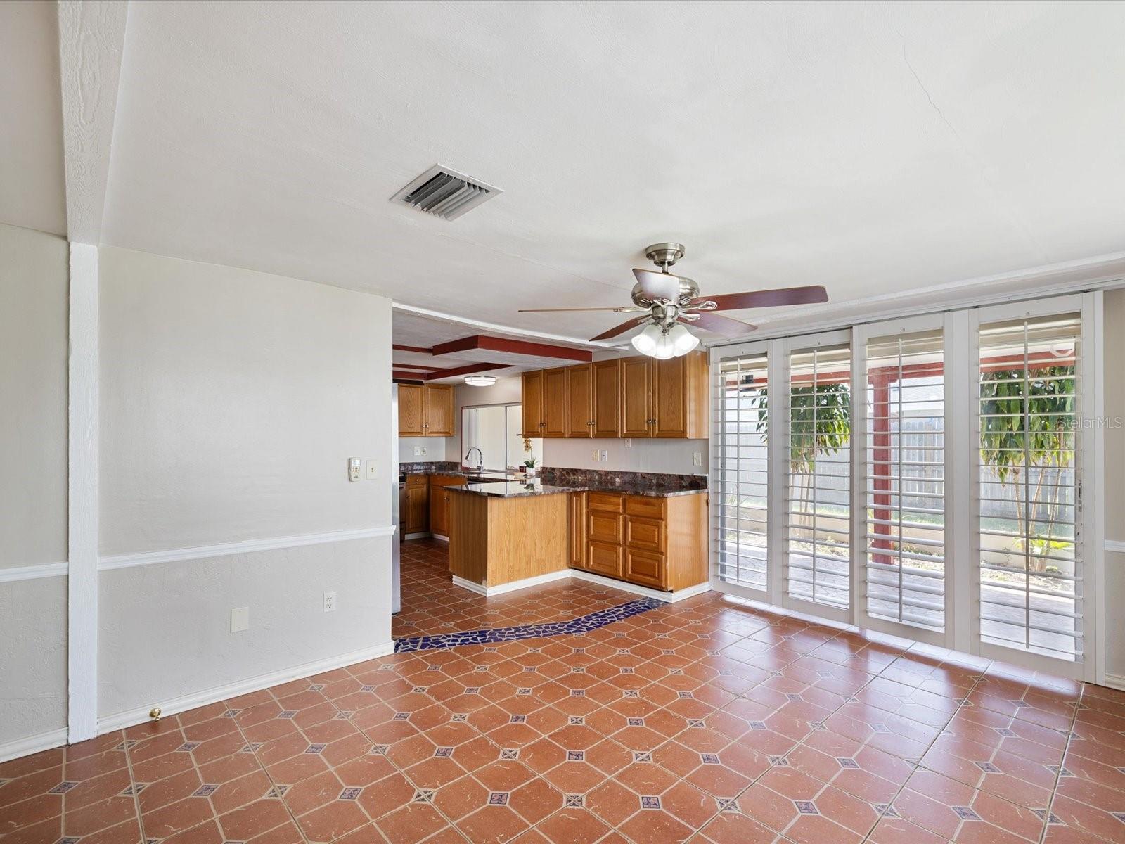 family room and kitchen