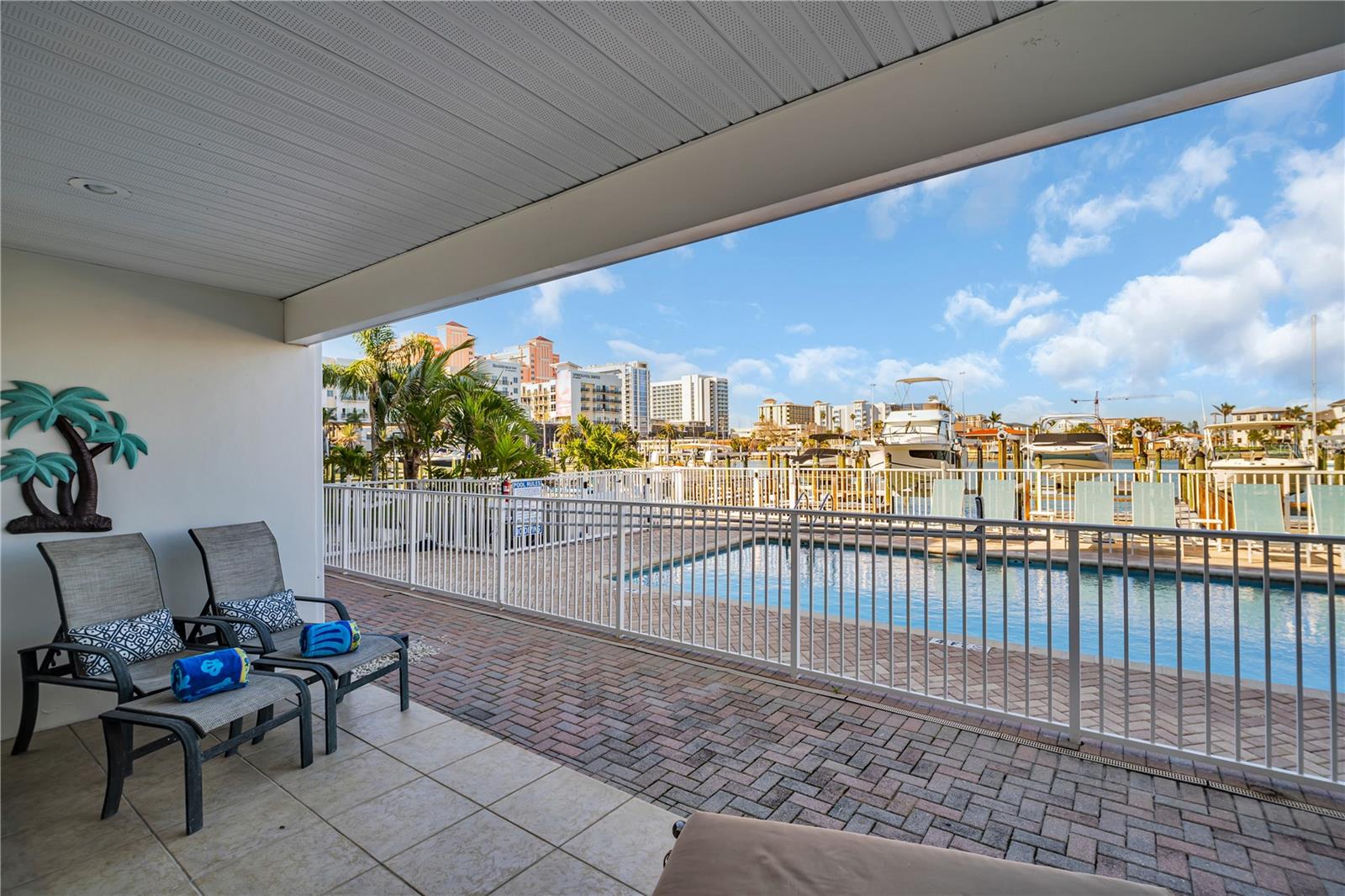 Private back patio on ground level with beautiful water views.