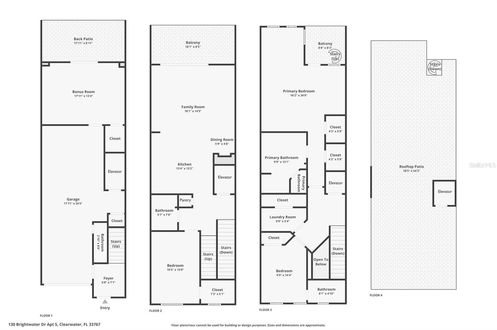 Floor plan for all 4 levels.