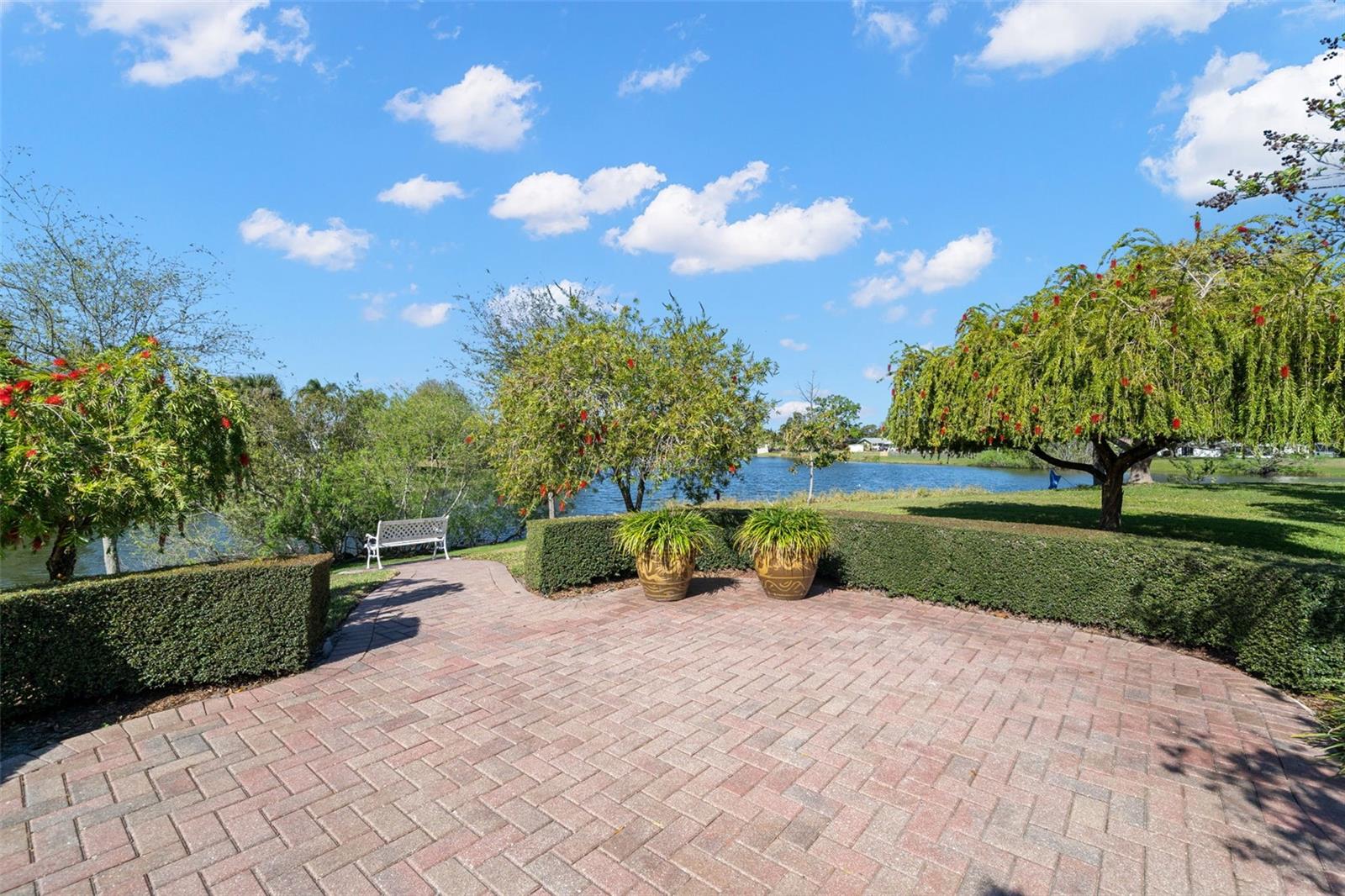 back open patio with view of lake