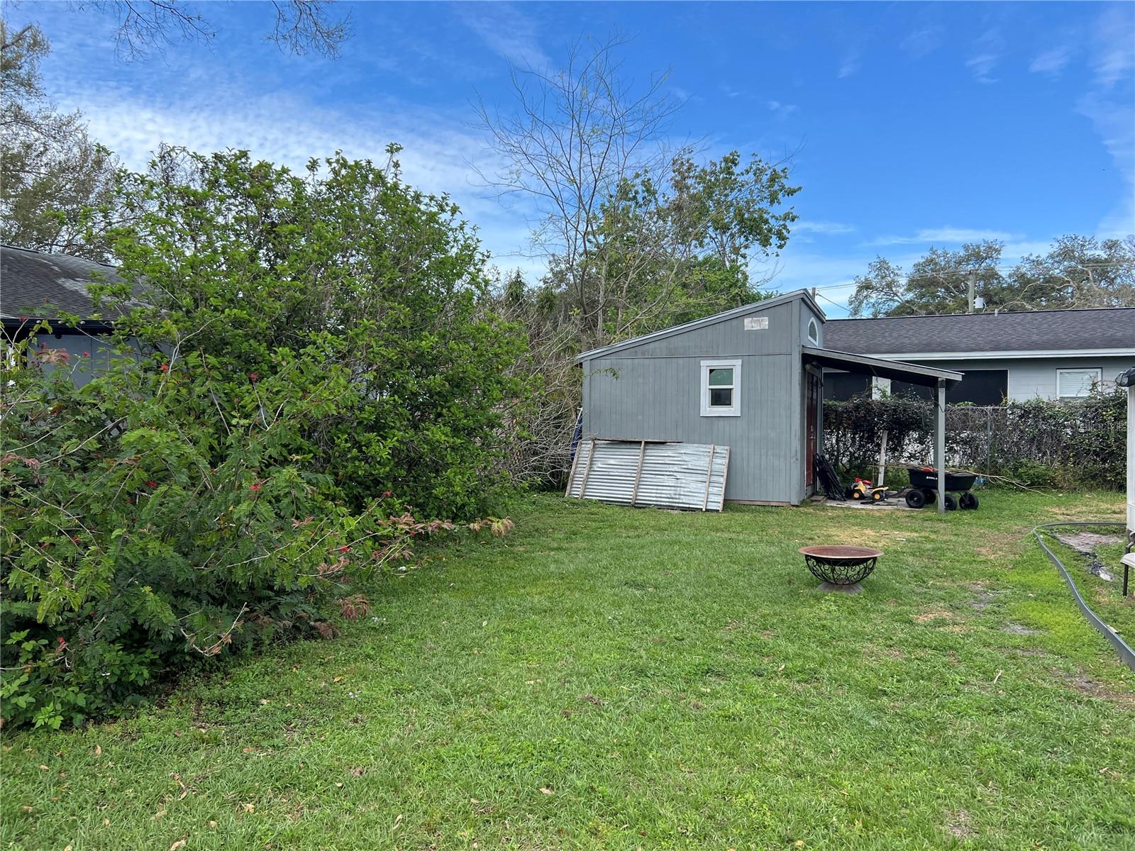 Showing shed in the back yard