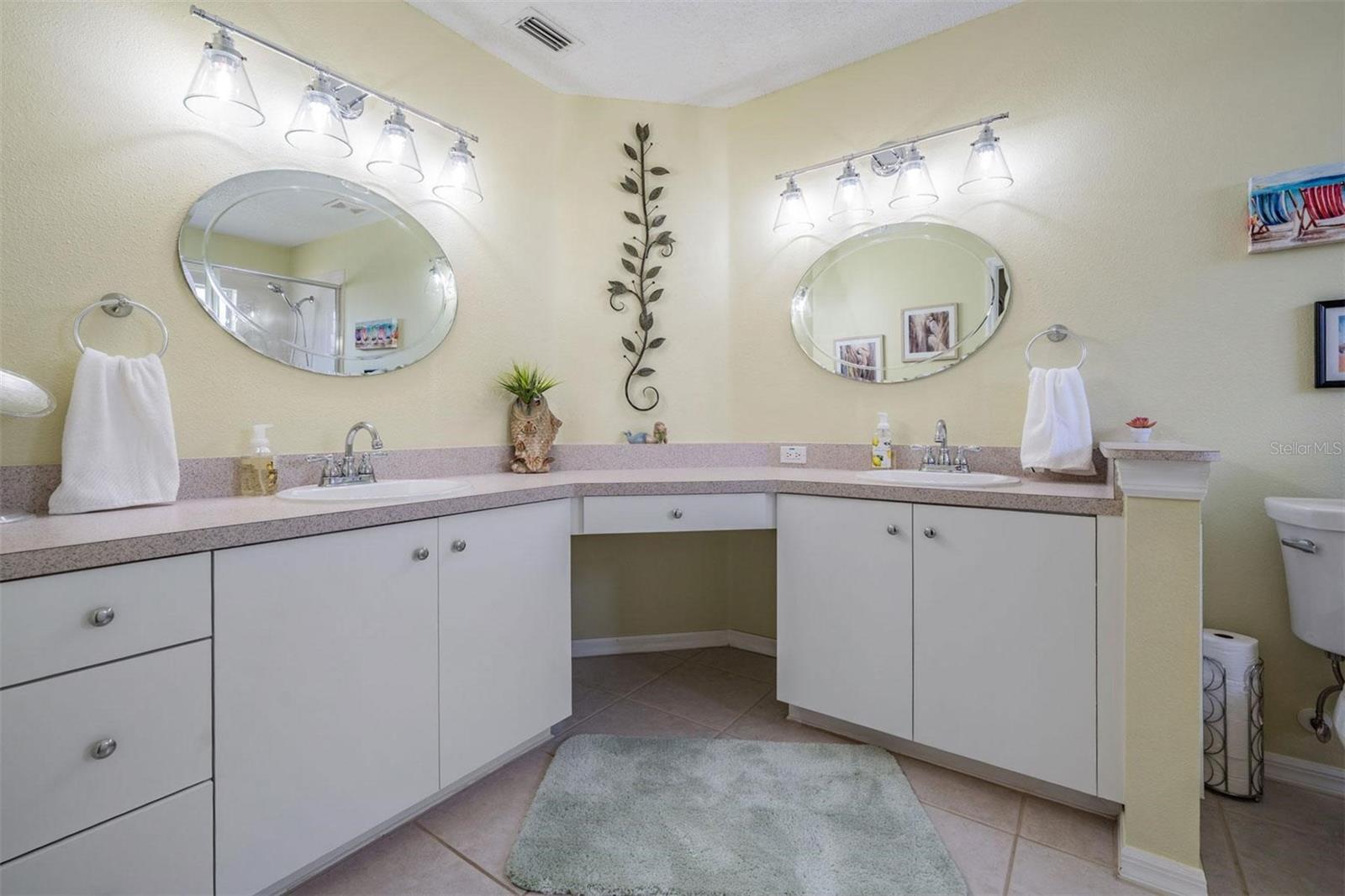 Double vanity provides additional storage options