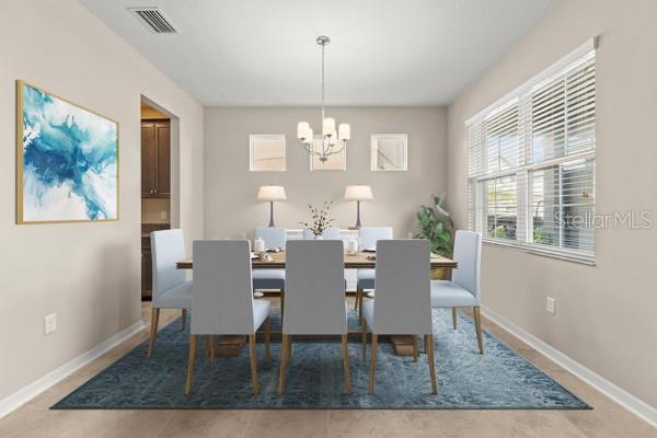 Digitally staged dining room.