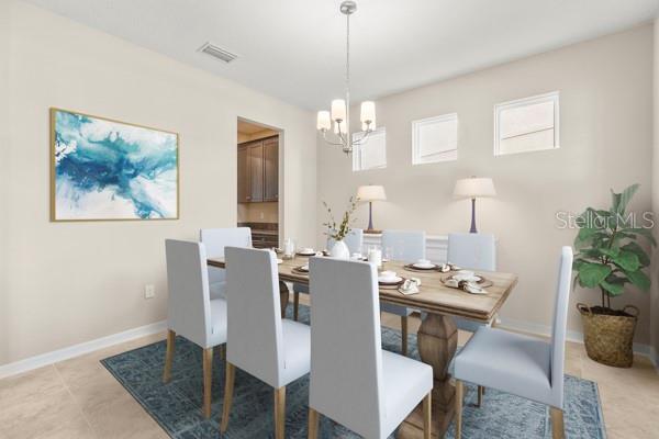 Digitally staged dining room.