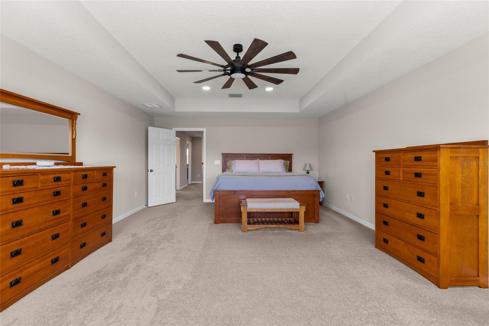 Primary bedroom, with tray ceilings