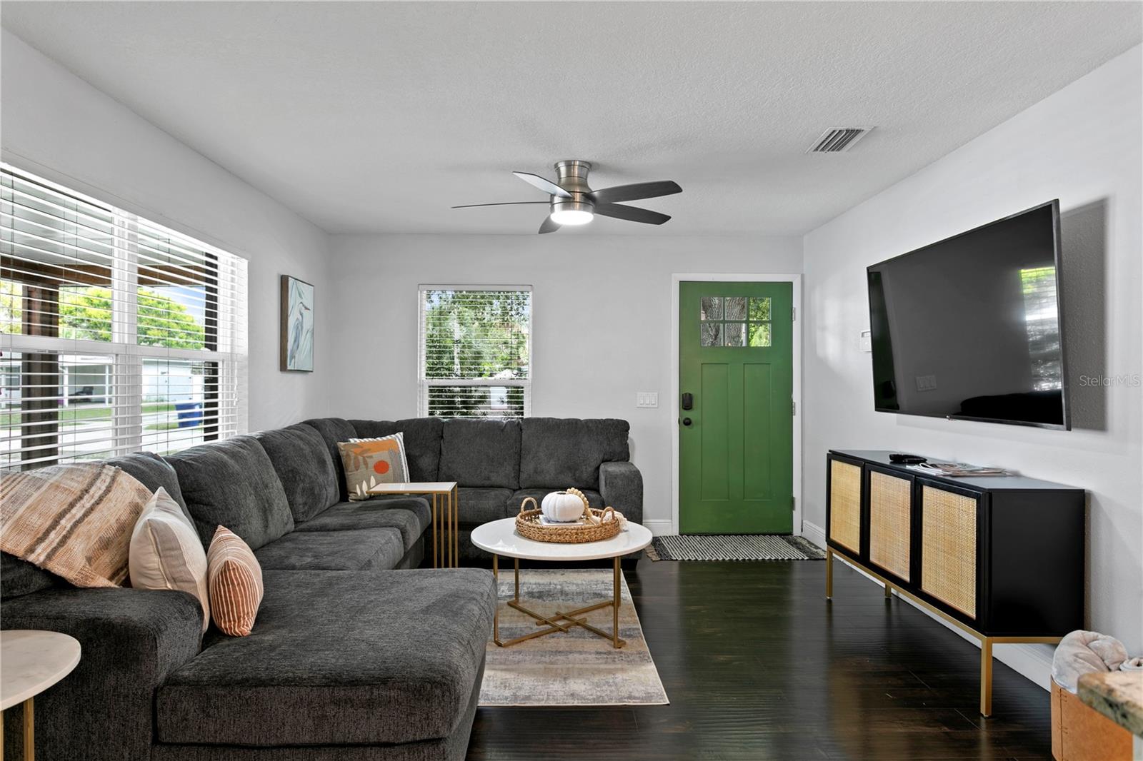 Living room with hardwood flooring