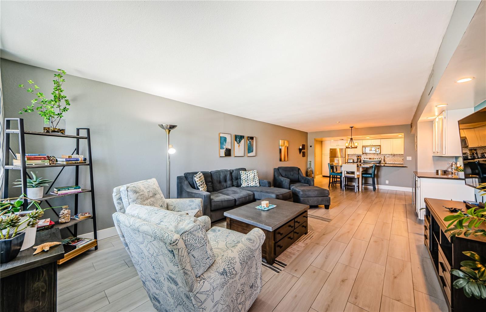 The living room opens to the balcony and has a view of the Gulf and the Intracoastal!