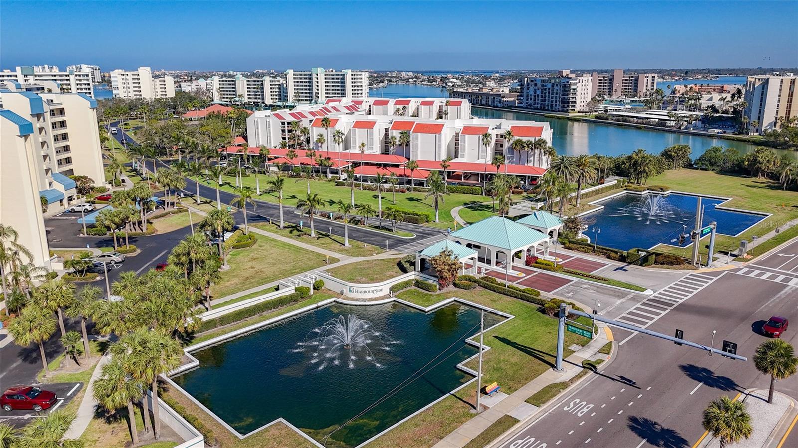 Aerial view of the entrance to Harbourside.