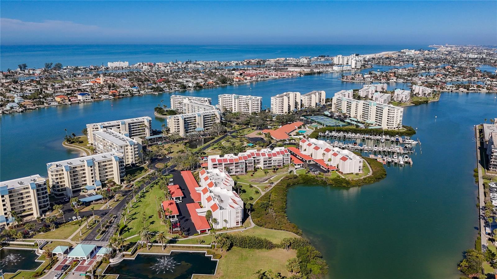 Aerial view of the waterfront community of Harbourside.