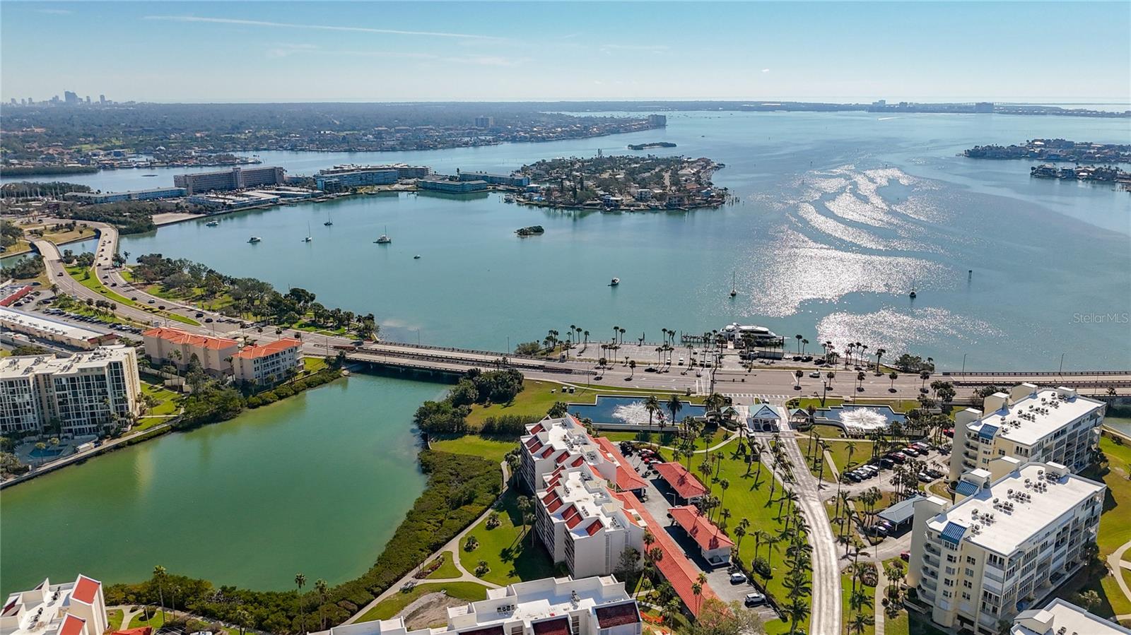 Aerial view of the waterways that surround the community