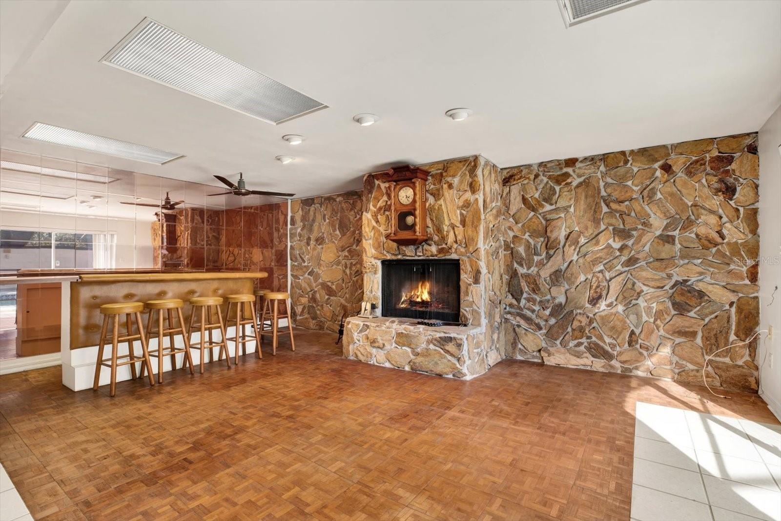 Family Room Bar + Fireplace