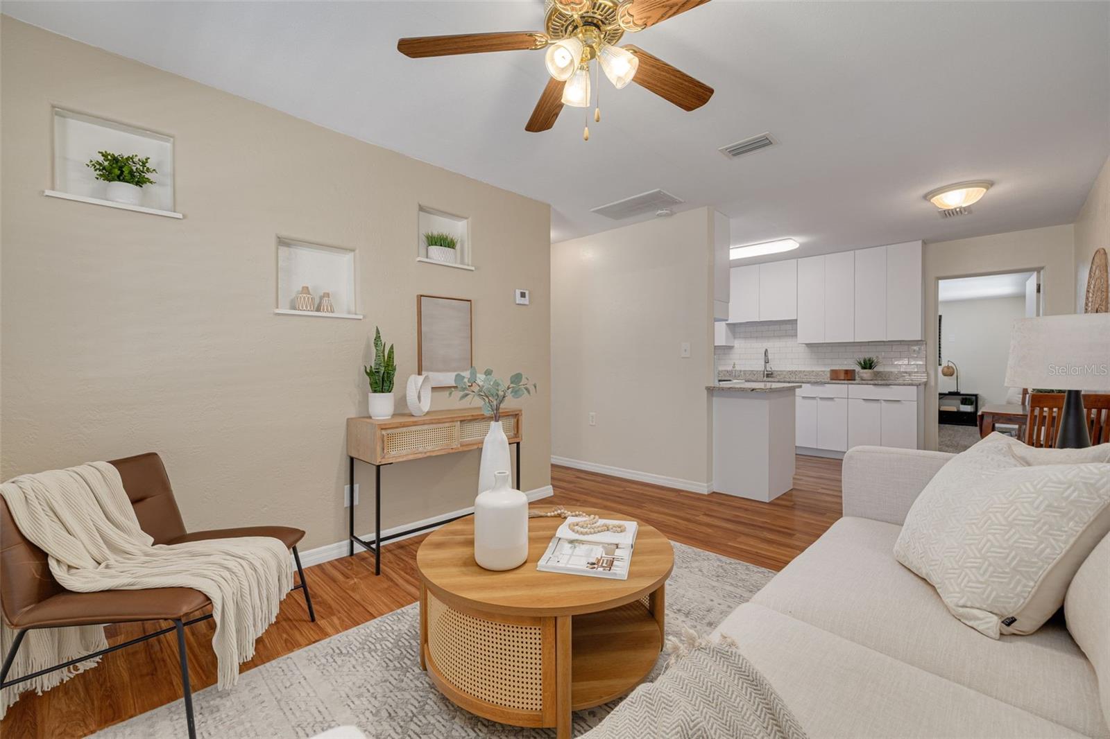 Kitchen opens up to living room