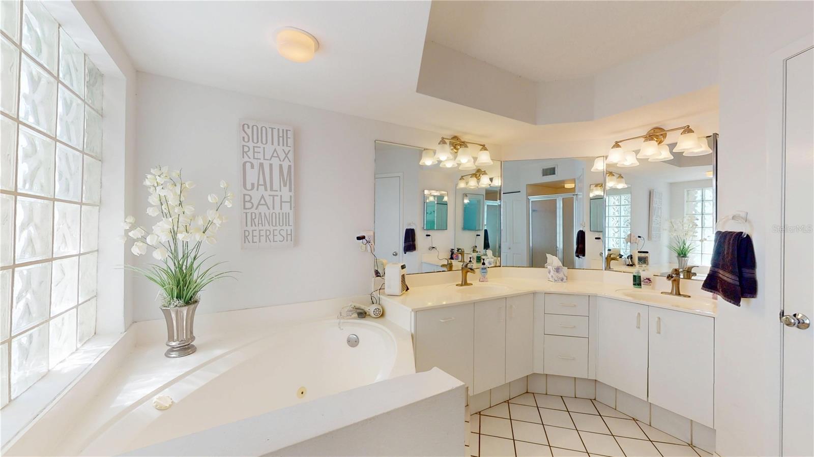 Spacious master bath with separate shower and garden tub