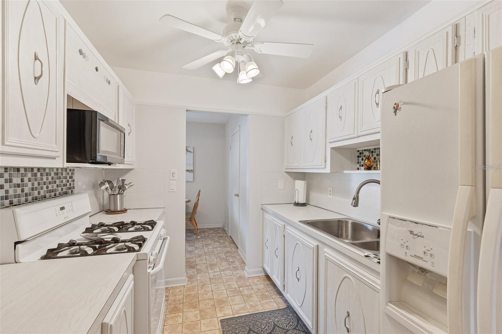 Galley style kitchen.