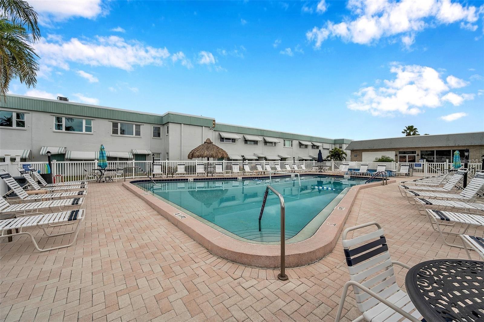 This pool area has recently been redone.