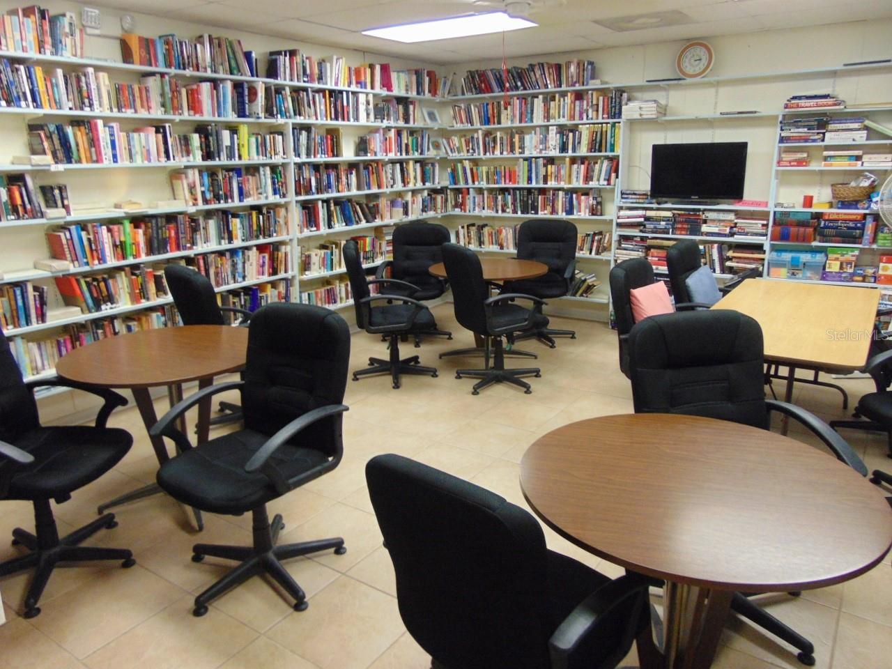 A library and card game room.