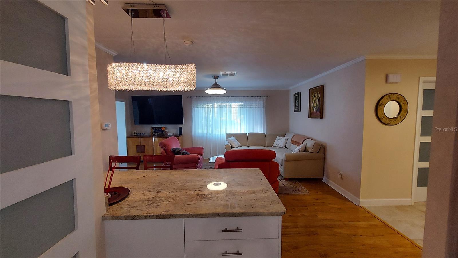 Kitchen bar overlooking Living Room