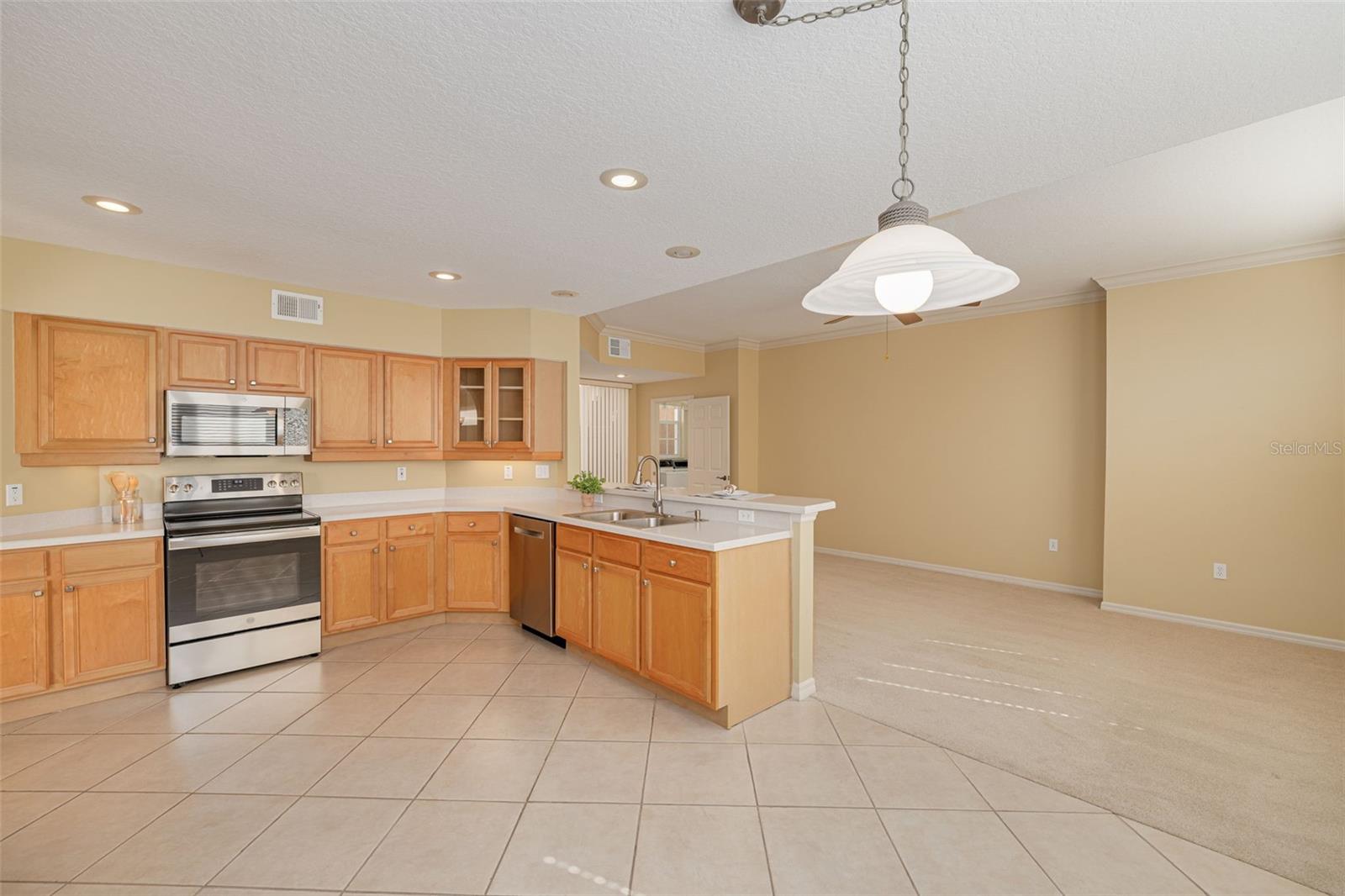 Kitchen adjoins family room!