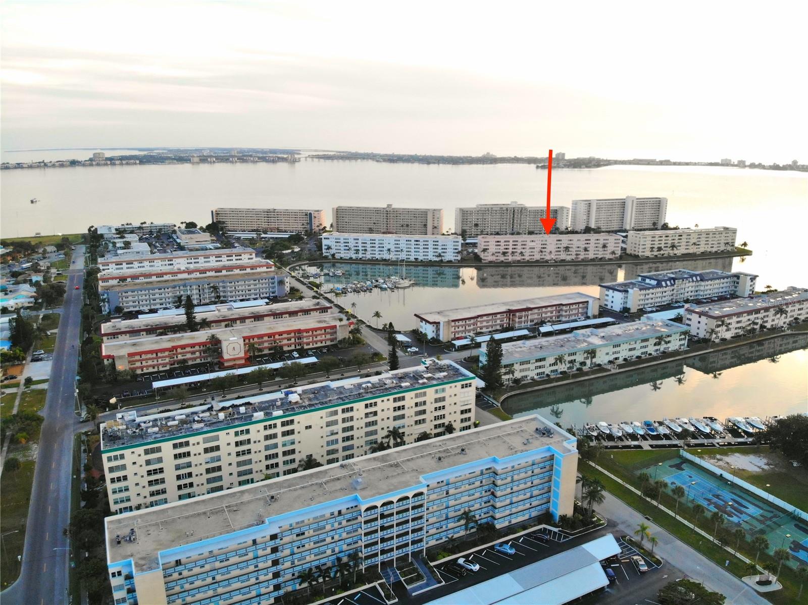 Town Shores Aerial Photo Showing Manchester Building Exterior.