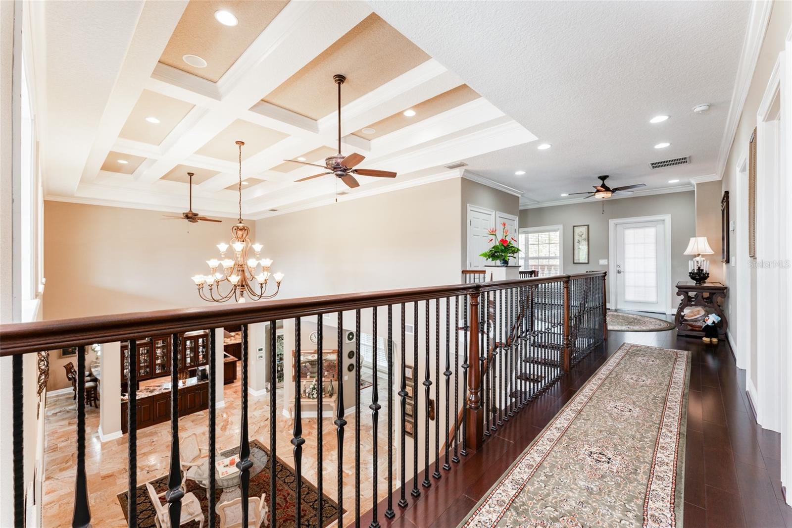 Upstairs Rich Wood Flooring Walkway to Secondary Bedrooms 3 and 4