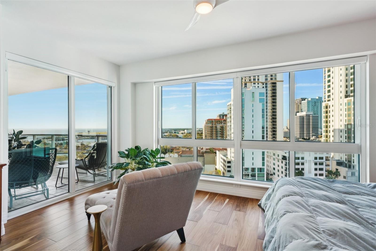 Primary suite with views of Tampa Bay and DTSP