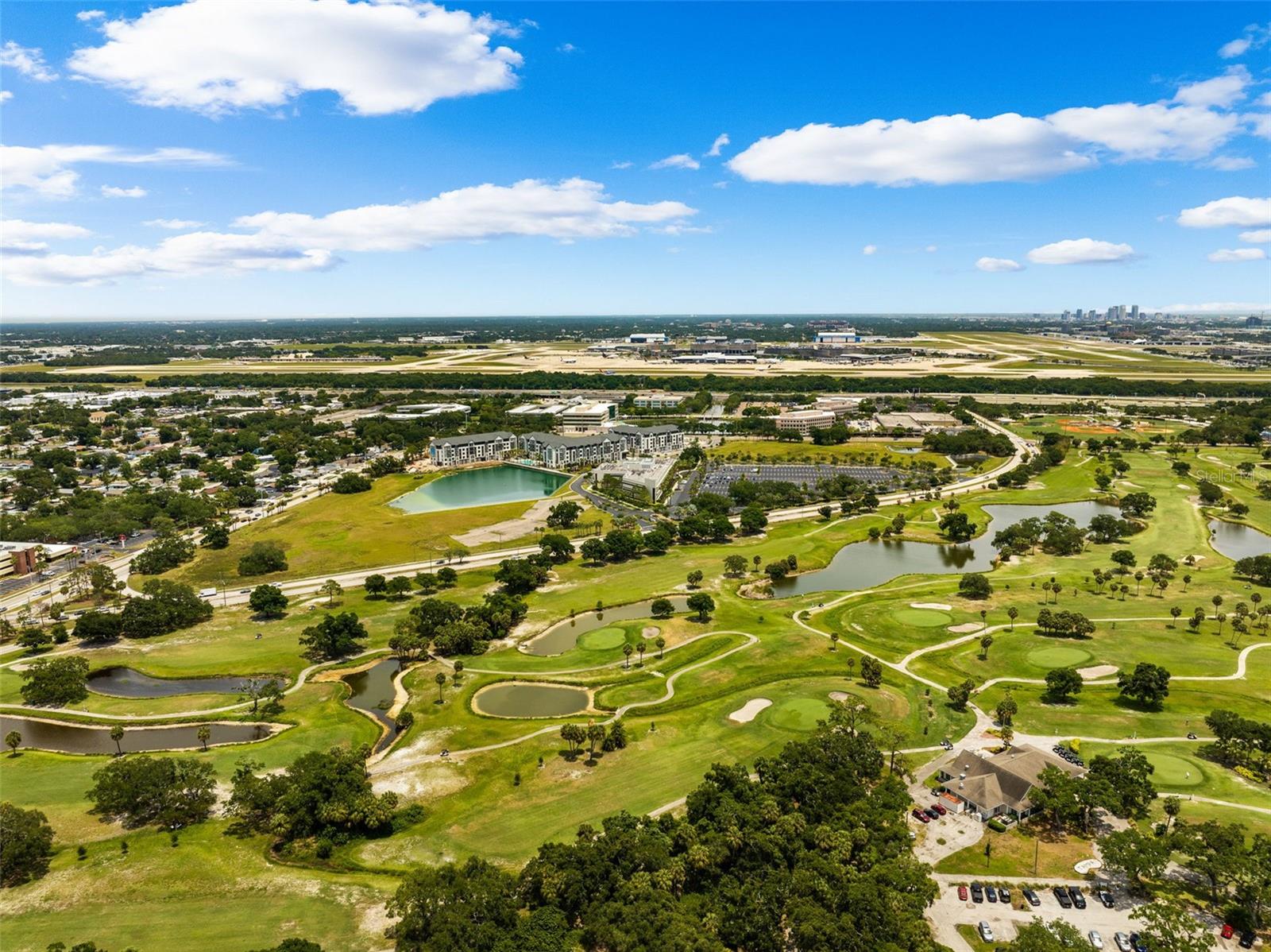 Aerial view of the Rocky Point Golf Course and the Dana Shores neighborhood