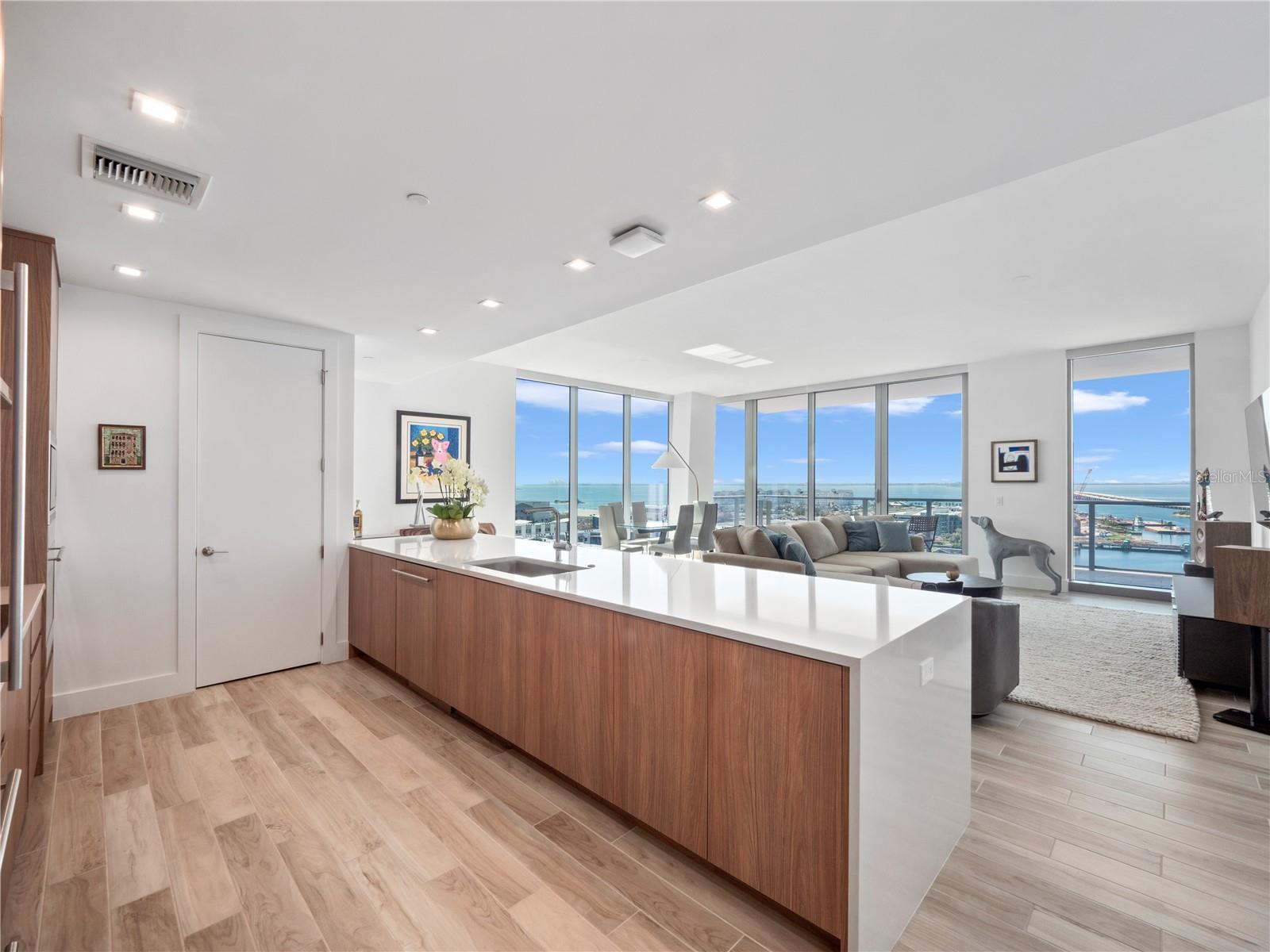 Imagine preparing meals in this modern kitchen with those incredible views.....