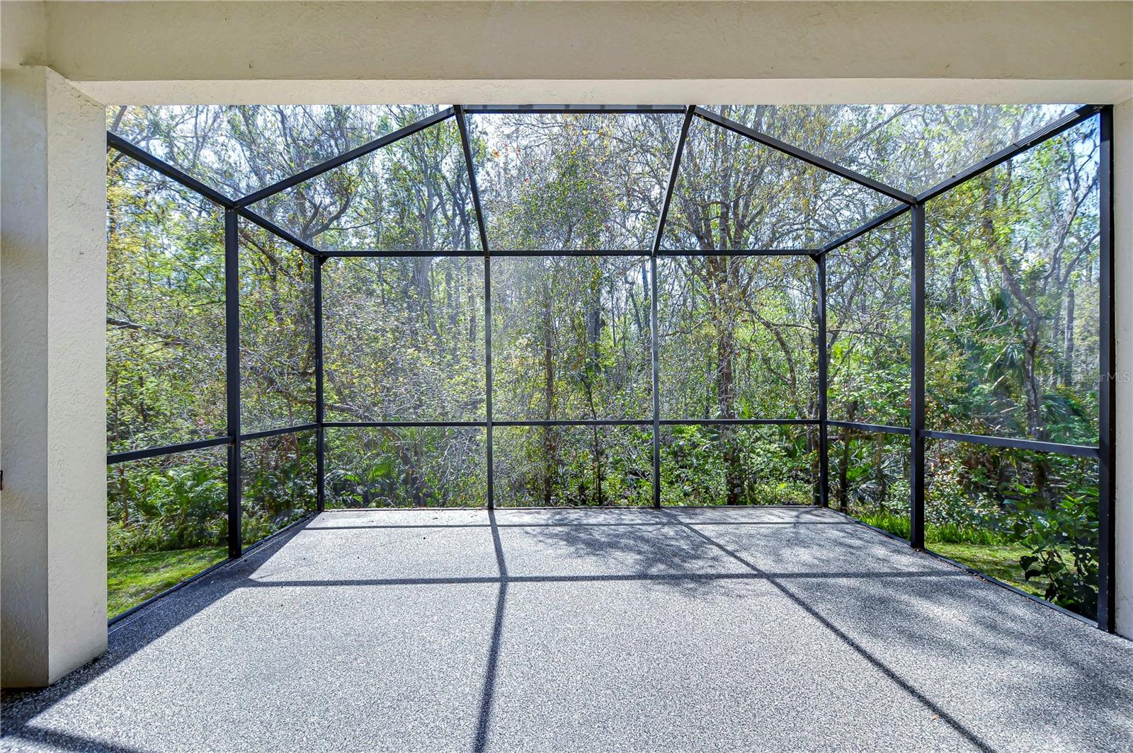 Enjoy peaceful mornings or lively evenings in this serene screened patio, offering a perfect blend of indoor comfort and outdoor beauty.