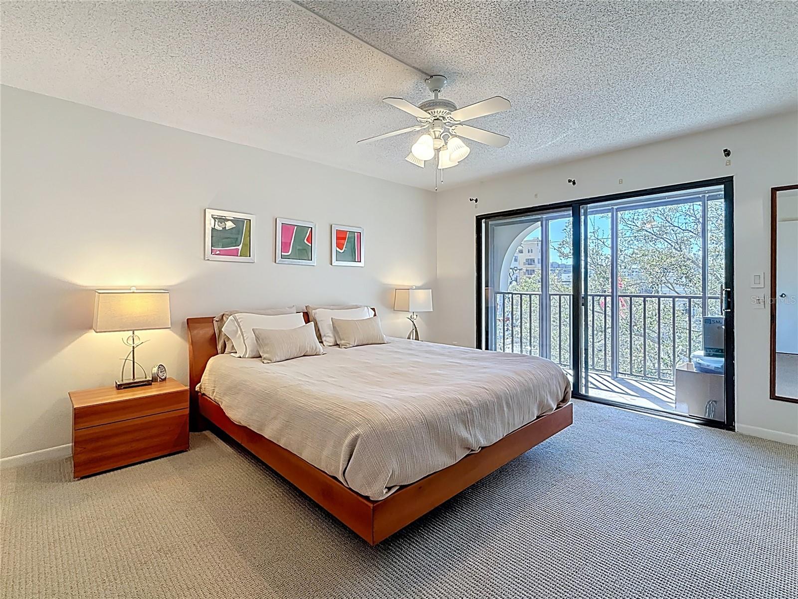 The spacious primary bedroom features a walk-in closet and an ensuite bathroom.