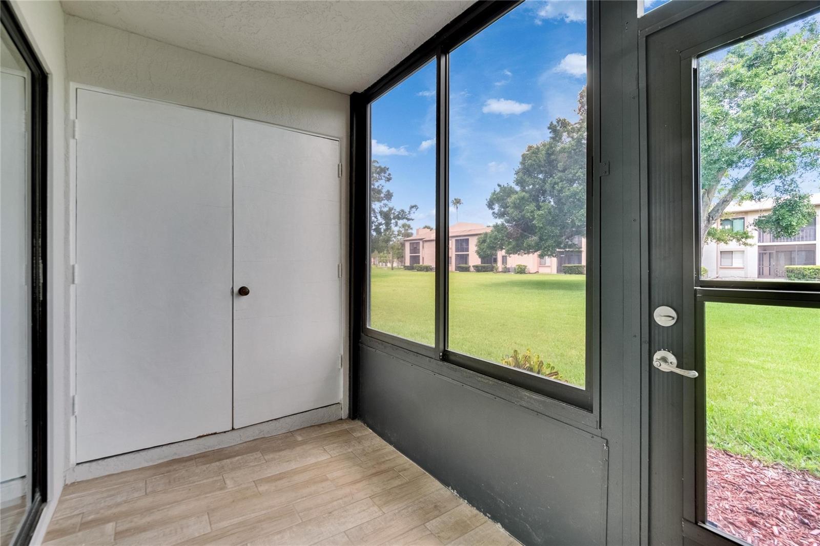 Enclosed patio with laundry closet