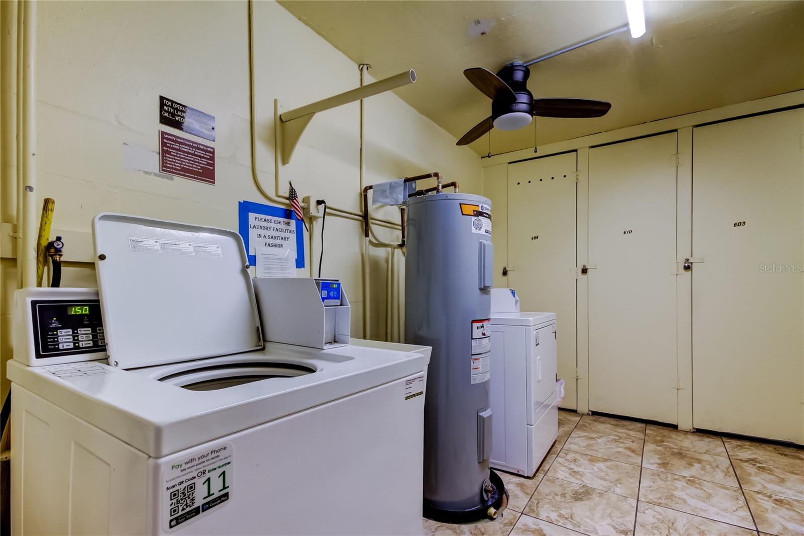 Washer and Dryers are located on each floor near the Elevator