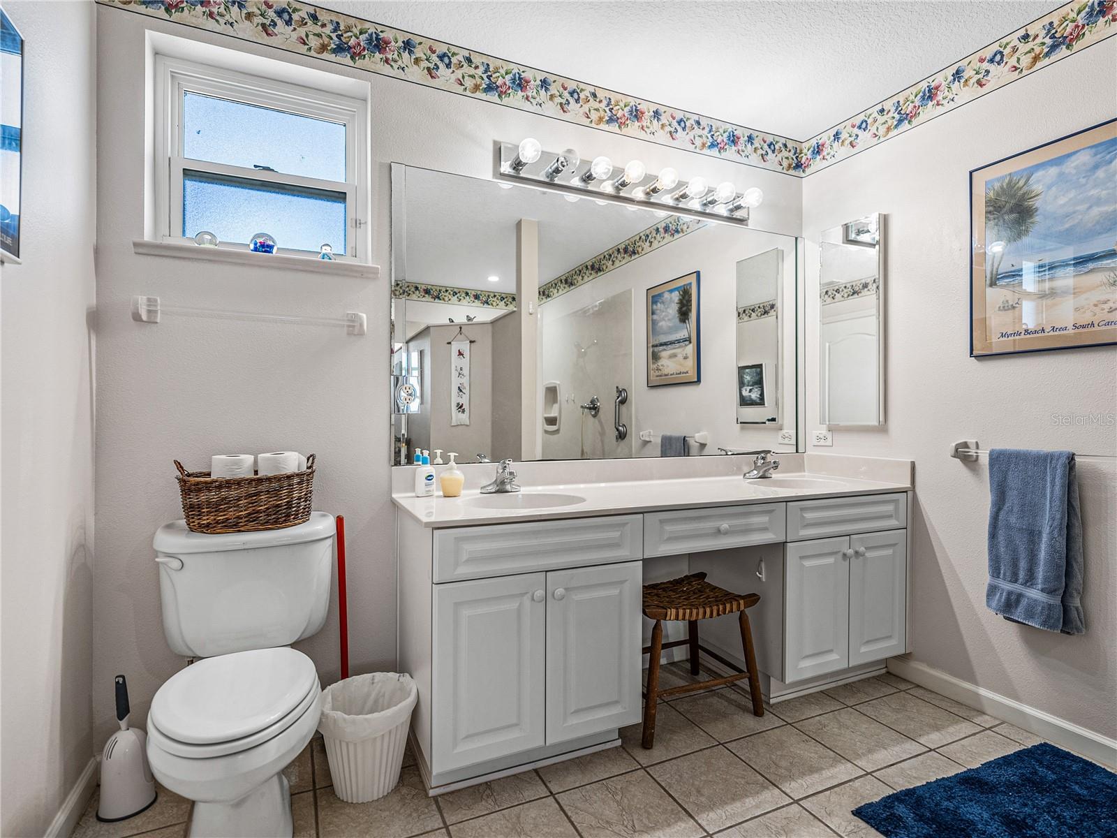 Primary bath has dual sink vanity