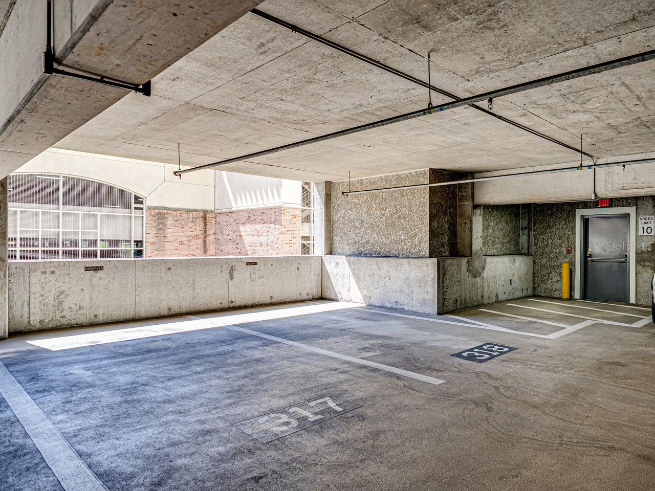 Reserved parking spot in secure covered garage.