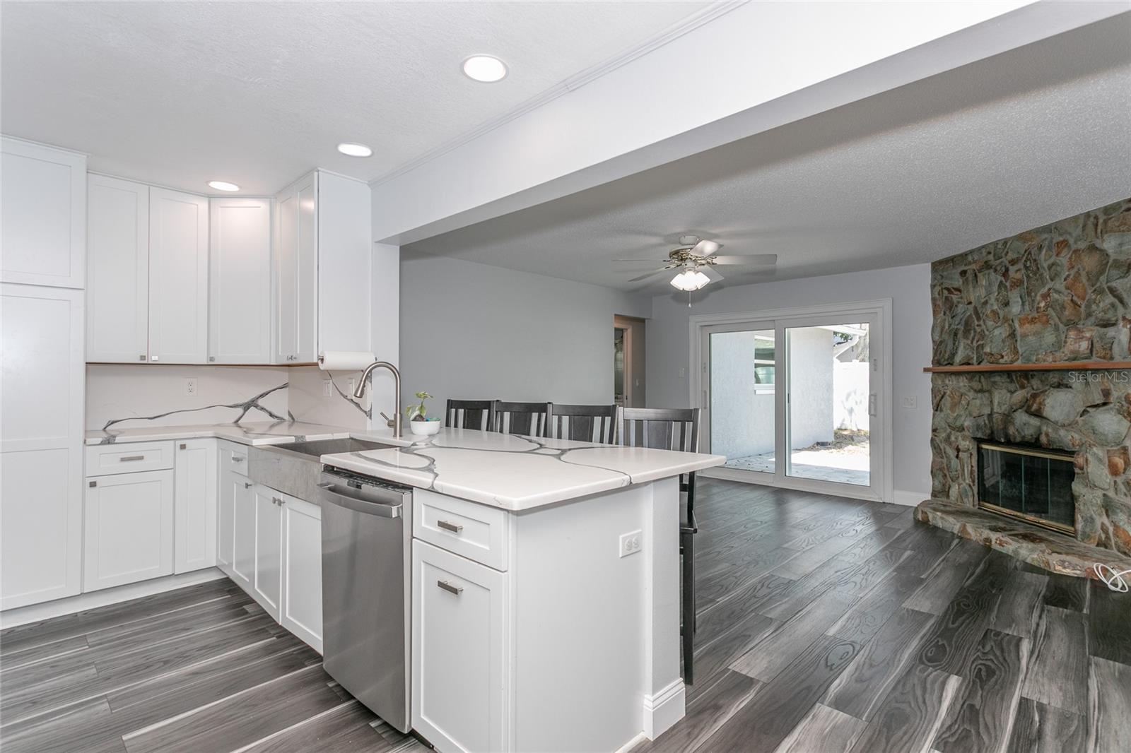 Kitchen facing rear of home