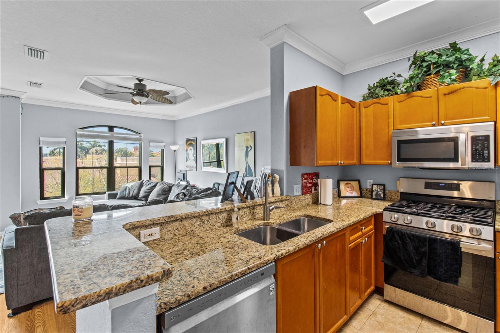 open kitchen and living rooms