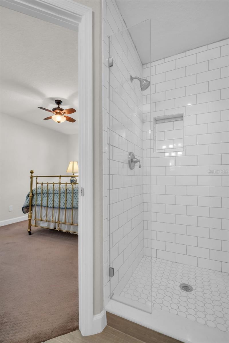 Gorgeous walk-in shower with modern glass enclosure~