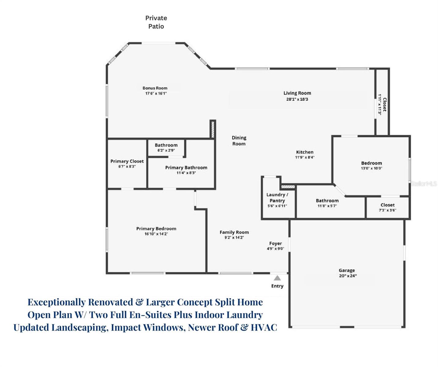 A one of a kind split & open plan with custom bonus room addition~