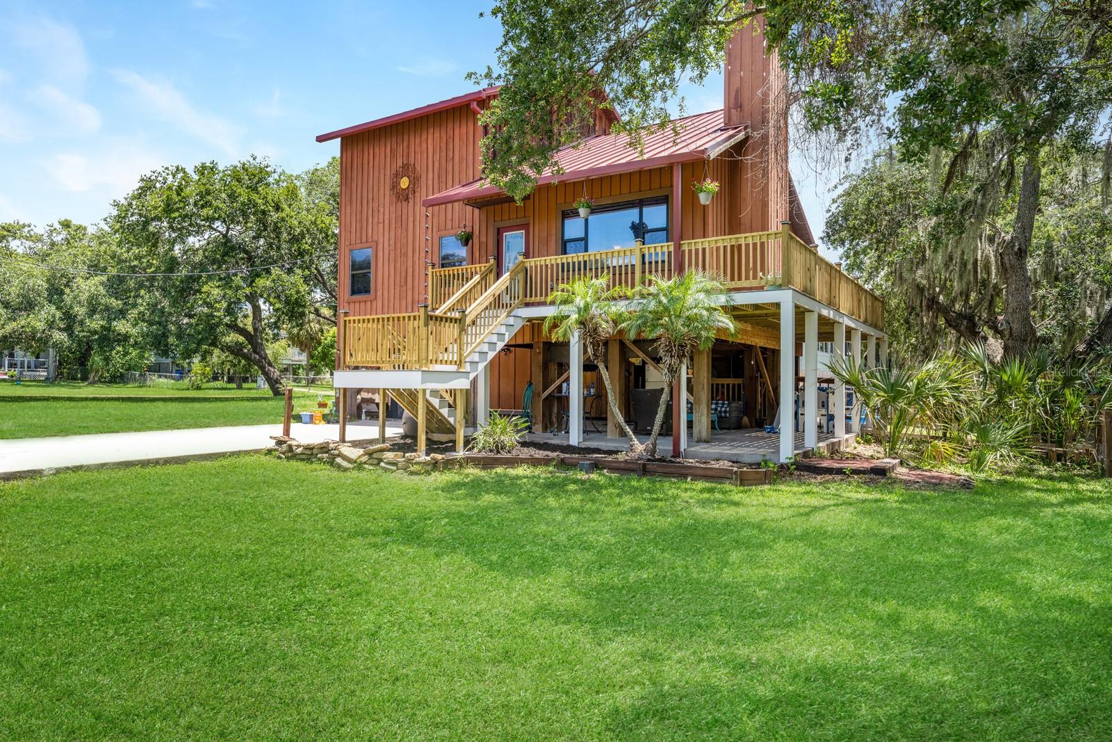 Side view of elevated home