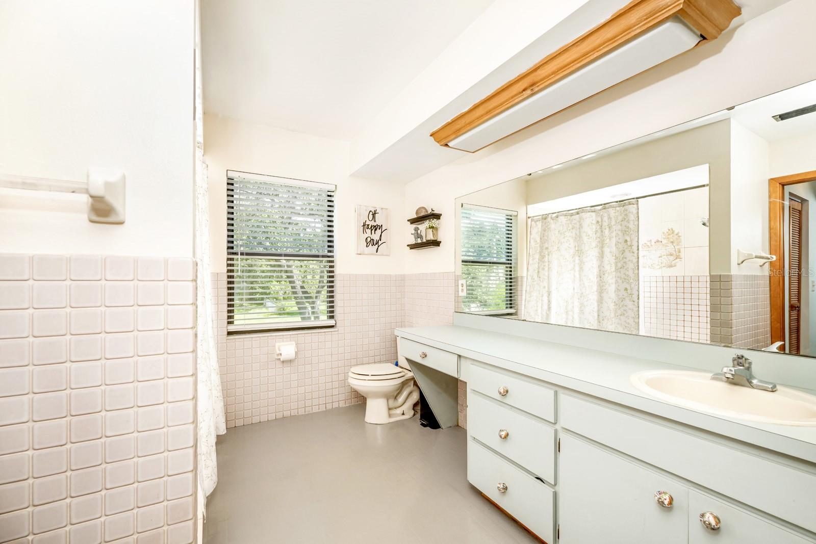 Main bathroom downstairs, lots of counter space