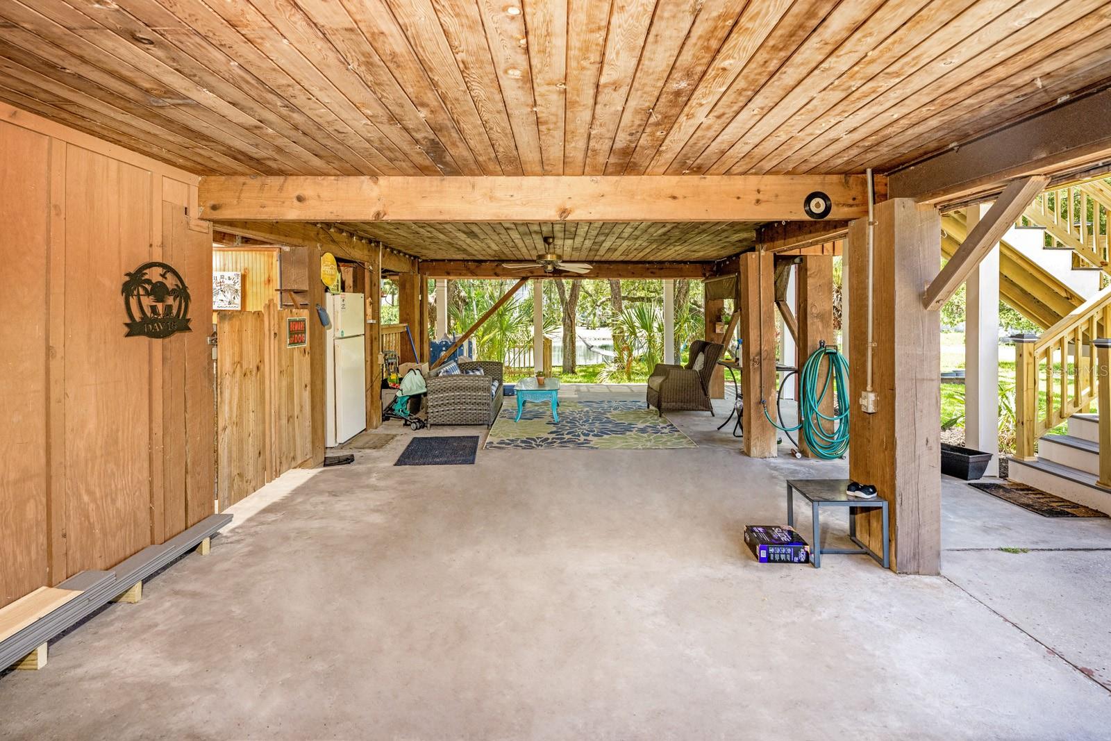 Under house garage and seating area