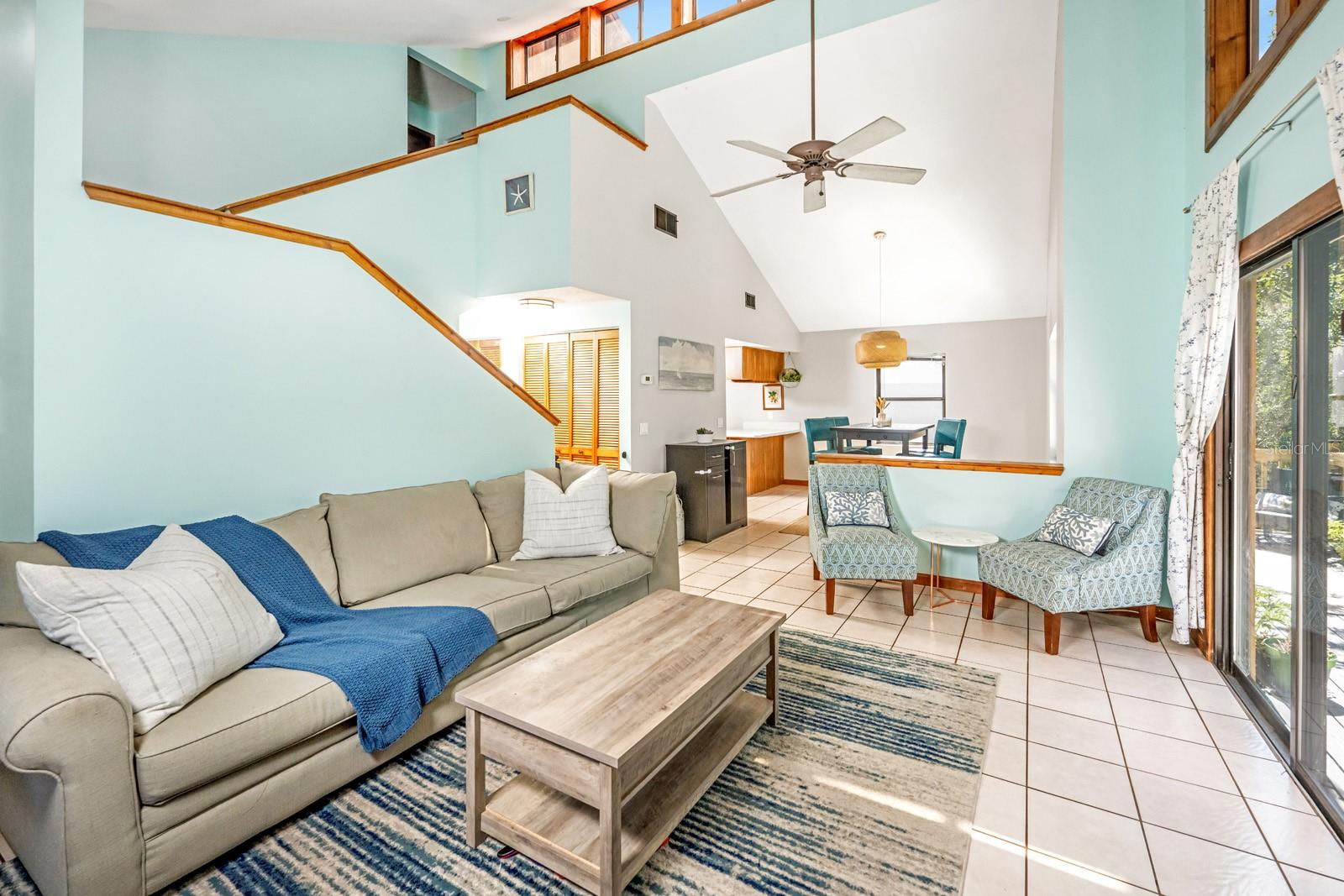 Family room view with row of windows letting in lots of natural light