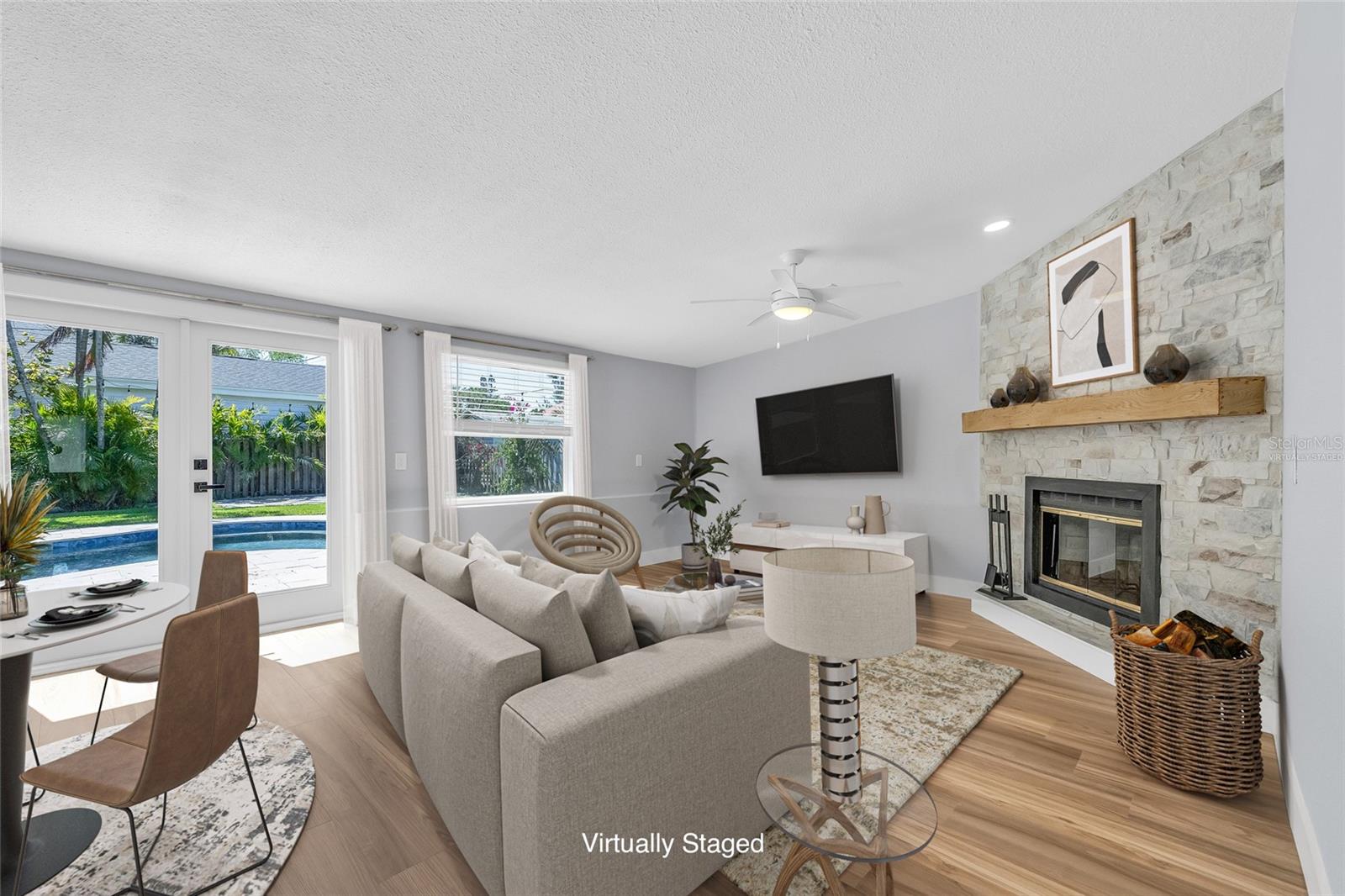 "Virtually Staged" Family Room and Breakfast Area with View of the Pool!