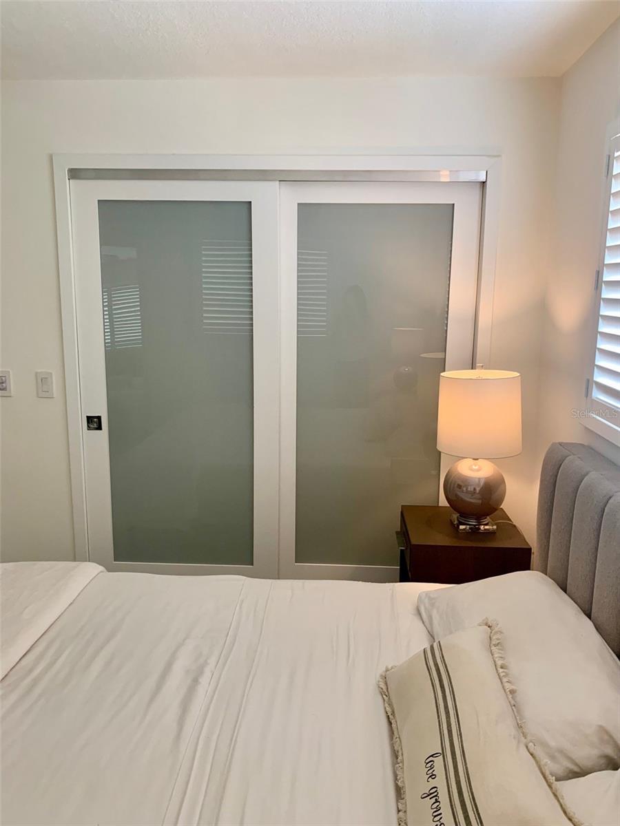 Primary Bedroom with Opaque Glass Closet Doors