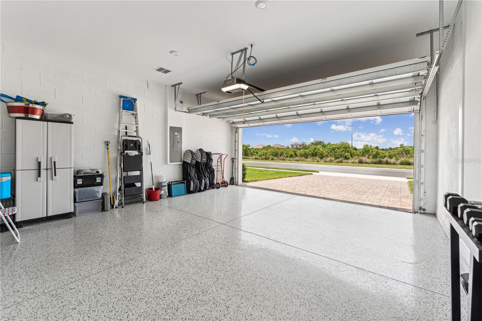 Epoxy garage floor and automatic door opener with light